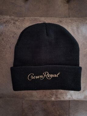 Crown Royal Black Knit Beanie with Gold Embroidered Logo
